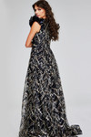 Jovani 39274 Sequin Embellished Ruffle Sleeves V-Neck Gown