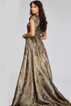 Jovani 40295 Metallic Square Neck Textured Cap-Sleeve Gown