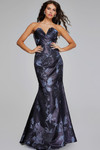Jovani 40309 Metallic Floral Strapless Short Sleeves Gown