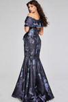 Jovani 40309 Metallic Floral Strapless Short Sleeves Gown