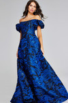 Jovani 40315 Print Short Puff Sleeves Off-Shoulder Long Gown