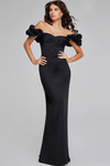 Jovani 41084 Mikado Satin Ruffled Sleeves Off-Shoulder Gown