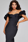 Jovani 41084 Mikado Satin Ruffled Sleeves Off-Shoulder Gown