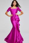 Jovani 41128 Mikado Ruffles Square Neck Short Sleeve Gown