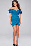 Jovani 39014 Jersey Short Ruffle Sleeve Pleated Short Dress