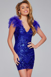 Jovani 39448 Sequin Feathers V-Neck Sleeveless Short Dress