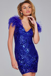 Jovani 39448 Sequin Feathers V-Neck Sleeveless Short Dress