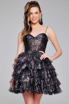 Jovani 39654 Sheer Ruffle Sequin Sweetheart Neck Short Dress