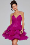 Jovani 39655 Tulle Ruffles V-Neck Sleeveless Short Dress