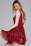 Jovani 39700 Sequin Ruffled Deep V-Neck Tiered Short Dress