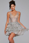 Jovani 39700 Sequin Ruffled Deep V-Neck Tiered Short Dress