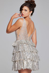 Jovani 39700 Sequin Ruffled Deep V-Neck Tiered Short Dress
