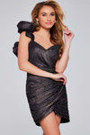 Jovani 39799 Metallic Ruffle One Shoulder Ruched Short Dress