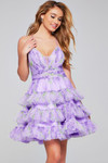 Jovani 39880 Tulle Ruffles Plunging V-Neck Print Short Dress