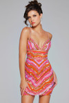 Jovani 39903 Jersey Sequin Embellished V-Neck Short Dress
