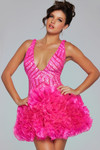 Jovani 39931 Beaded Ruffles Embellished V-Neck Short Dress
