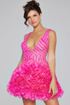 Jovani 39931 Beaded Ruffles Embellished V-Neck Short Dress