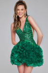 Jovani 39931 Beaded Ruffles Embellished V-Neck Short Dress