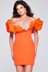 Jovani 39985 Satin Beaded Ruffle Sleeve Sheath Short Dress