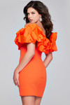 Jovani 39985 Satin Beaded Ruffle Sleeve Sheath Short Dress