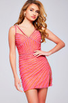 Jovani 40070 Sheer Sequin Beaded Halter Neckline Short Dress