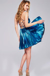 Jovani 40350 Metallic Sequin Embellished Pleated Short Dress
