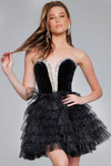 Jovani 40352 Tulle Velvet Embellished Beaded Short Dress
