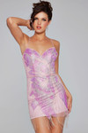 Jovani 40377 Sheer Fringe Embellished V-Neck Short Dress