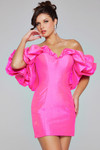 Jovani 40378 Satin Ruffle Sleeves Off-Shoulder Short Dress