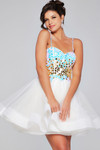 Jovani 40516 Sheer Tulle Embellished Sleeveless Short Dress