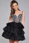 Jovani 42457 Sequin Tulle Tiered Sweetheart Neck Short Dress