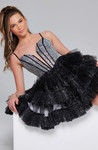 Jovani 42457 Sequin Tulle Tiered Sweetheart Neck Short Dress