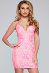 Jovani 42601 Sequin Embellished V-Neck Sheath Short Dress