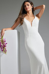 Jovani JB42222 Crepe Sheer V-Neck Sleeveless Wedding Dress