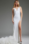 Jovani 38993 Crepe Embellished V-Neck Sheath Bridal Gown