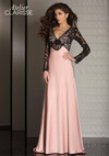 Clarisse M6222 Lace Satin Knit V-neck Long Sleeves Dress