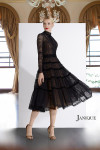 Janique K6631 Long Sleeves High Neck Tea Length Dress