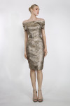 Janique 3044 Metallic Off Shoulder Sheath Knee Length Dress