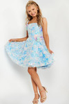 Jovani K23956 Sequin Floral Print Square Neck Short Dress