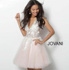 Jovani 63987 Floral Applique V-Neck Sheer Short Girls Dress