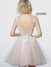 Jovani 63987 Floral Applique V-Neck Sheer Short Girls Dress