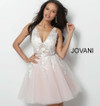 Jovani 63987 Floral Applique V-Neck Sheer Short Girls Dress