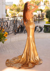 Clarisse 811158 Metallic Finish Flattering Halter Neck Dress