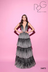 Tarik Ediz 54073 Glitter Tulle Plunging V-Neck Tiered Dress