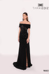 Tarik Ediz 98815 Chiffon Off-shoulder Straight Neck Dress