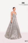 Tarik Ediz 98873 Jacquard V-Neck Straps Sleeves Long Dress
