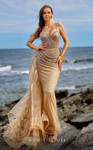 MNM Couture M1050 Beaded Straps Sleeves Long Dress