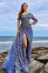 MNM Couture M1056 Beaded One Shoulder Sleeve Fitted Dress