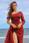 MNM Couture M1056 Beaded One Shoulder Sleeve Fitted Dress