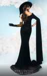 MNM Couture 2606 Velvet Cape Sleeve Asymmetric Neck Gown